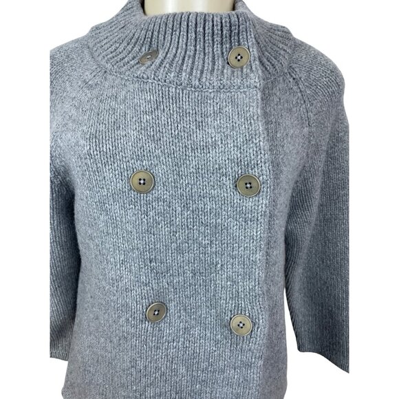 Talbots Women’s Gray Double-Breasted Knit Sweater Jacket Mock Neck Sz S - New - Picture 2 of 9